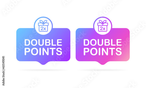 Double points signs. Flat, purple, double points, gift box, points notification. Vector icon