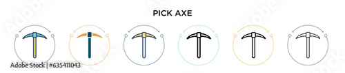 Pick axe icon in filled, thin line, outline and stroke style. Vector illustration of two colored and black pick axe vector icons designs can be used for mobile, ui, web