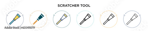 Scratcher tool icon in filled, thin line, outline and stroke style. Vector illustration of two colored and black scratcher tool vector icons designs can be used for mobile, ui, web
