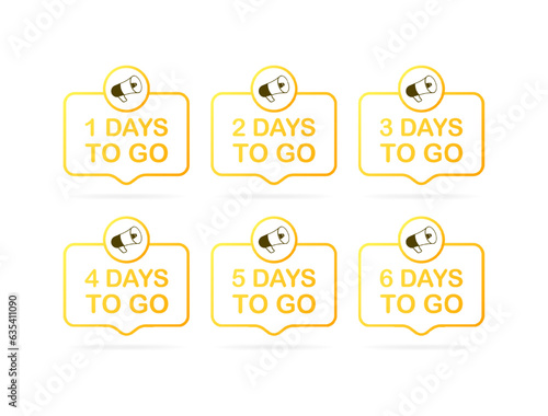 Days to go sign. Flat, yellow, days to go icons, mouthpiece days to go. Vector iilustration
