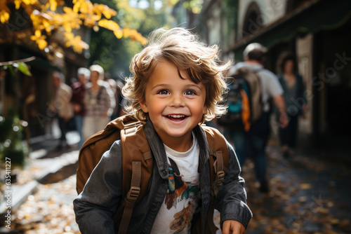 cute little kid going back to pre-school after holydays