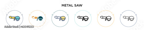 Metal saw icon in filled, thin line, outline and stroke style. Vector illustration of two colored and black metal saw vector icons designs can be used for mobile, ui, web