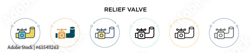 Relief valve icon in filled, thin line, outline and stroke style. Vector illustration of two colored and black relief valve vector icons designs can be used for mobile, ui, web