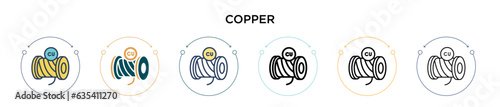 Copper icon in filled, thin line, outline and stroke style. Vector illustration of two colored and black copper vector icons designs can be used for mobile, ui, web