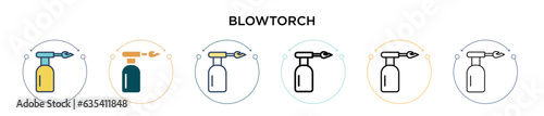 Blowtorch icon in filled, thin line, outline and stroke style. Vector illustration of two colored and black blowtorch vector icons designs can be used for mobile, ui, web