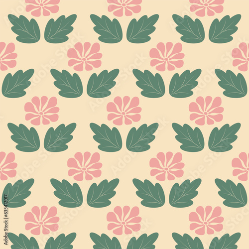Green leaves and pink flower on cream background  Retro 80 s vector elements collection. Distort forms with patterns  risograph textures for fabric designs  SHOTLISTretro.