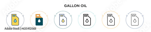 Gallon oil icon in filled, thin line, outline and stroke style. Vector illustration of two colored and black gallon oil vector icons designs can be used for mobile, ui, web