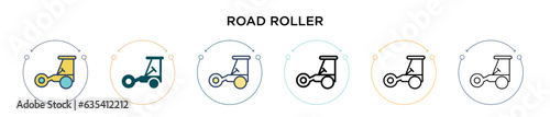 Road roller icon in filled, thin line, outline and stroke style. Vector illustration of two colored and black road roller vector icons designs can be used for mobile, ui, web