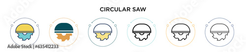 Circular saw icon in filled, thin line, outline and stroke style. Vector illustration of two colored and black circular saw vector icons designs can be used for mobile, ui, web