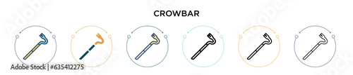 Crowbar icon in filled, thin line, outline and stroke style. Vector illustration of two colored and black crowbar vector icons designs can be used for mobile, ui, web