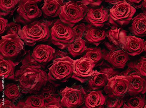 Red rose background. SEAMLESS PATTERN. SEAMLESS WALLPAPER. Created with Generative AI technology.