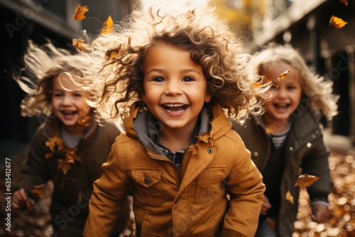 Falling Leaves Fun Laughter - stock photo concepts