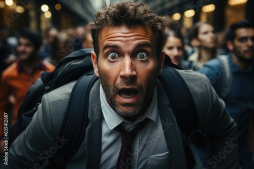 Fearful Encounter Startled person encountering something - stock photo concepts