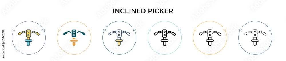 Inclined picker icon in filled, thin line, outline and stroke style. Vector illustration of two colored and black inclined picker vector icons designs can be used for mobile, ui, web