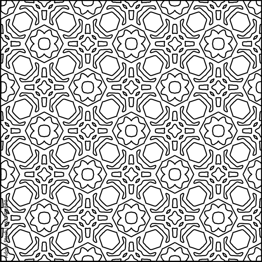 Vector pattern with symmetrical elements . Modern stylish abstract texture. Repeating geometric tiles from striped elements.Black and white pattern.