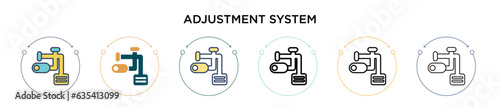 Adjustment system icon in filled, thin line, outline and stroke style. Vector illustration of two colored and black adjustment system vector icons designs can be used for mobile, ui, web