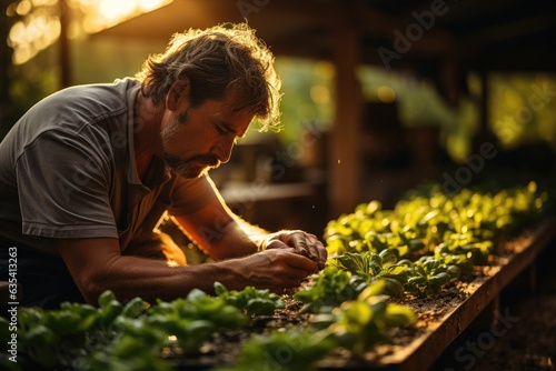 Homestead Harvest Person tending to a bountiful garden  - stock photo concepts © 4kclips