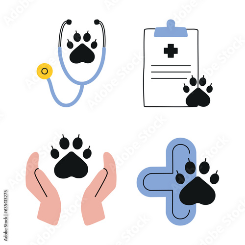 Set veterinary objects cartoon style
