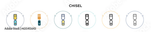 Chisel icon in filled, thin line, outline and stroke style. Vector illustration of two colored and black chisel vector icons designs can be used for mobile, ui, web