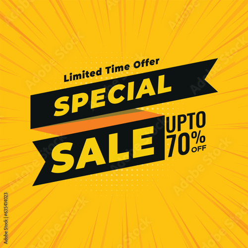 Specials Sale Shopping Poster or banner with Flash icon and text on Yellow background. Flash Sales banner template design for social media and website. Special Offer Flash Sale campaign or promotion.