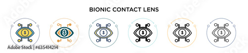 Bionic contact lens icon in filled, thin line, outline and stroke style. Vector illustration of two colored and black bionic contact lens vector icons designs can be used for mobile, ui, web