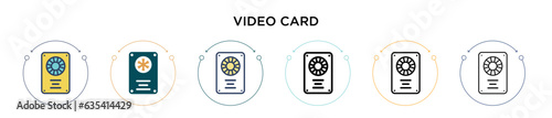 Video card icon in filled, thin line, outline and stroke style. Vector illustration of two colored and black video card vector icons designs can be used for mobile, ui, web