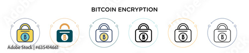Bitcoin encryption icon in filled, thin line, outline and stroke style. Vector illustration of two colored and black bitcoin encryption vector icons designs can be used for mobile, ui, web