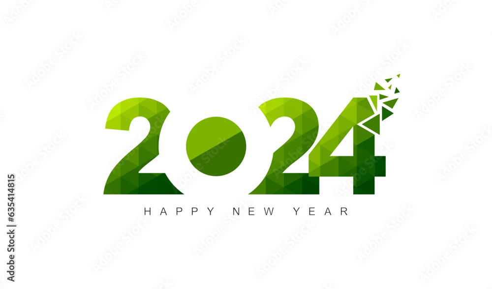 2024 Happy New Year Green logo text design. 2024 number design template