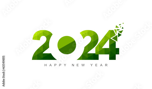2024 Happy New Year Green logo text design. 2024 number design template.