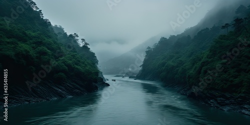 Foggy River Journey - A meandering river disappears into the foggy distance, creating an air of mystery. 🌫️🌊 © Cool Patterns