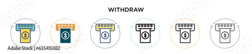 Withdraw icon in filled, thin line, outline and stroke style. Vector illustration of two colored and black withdraw vector icons designs can be used for mobile, ui, web