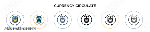 Currency circulate icon in filled, thin line, outline and stroke style. Vector illustration of two colored and black currency circulate vector icons designs can be used for mobile, ui, web