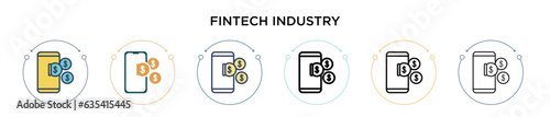 Fintech industry icon in filled, thin line, outline and stroke style. Vector illustration of two colored and black fintech industry vector icons designs can be used for mobile, ui, web