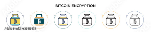 Bitcoin encryption icon in filled, thin line, outline and stroke style. Vector illustration of two colored and black bitcoin encryption vector icons designs can be used for mobile, ui, web