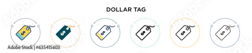 Dollar tag icon in filled, thin line, outline and stroke style. Vector illustration of two colored and black dollar tag vector icons designs can be used for mobile, ui, web