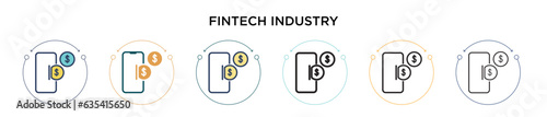 Fintech industry icon in filled, thin line, outline and stroke style. Vector illustration of two colored and black fintech industry vector icons designs can be used for mobile, ui, web