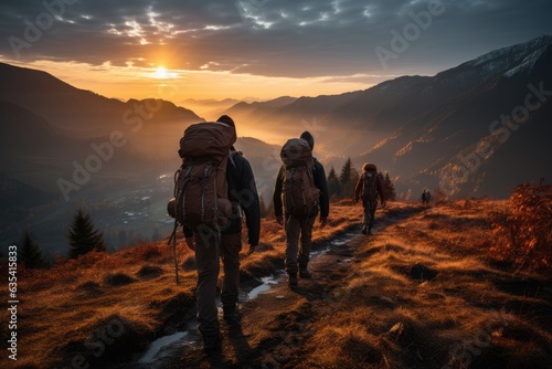 Sunrise Hike Hikers ascending a hill to catch the sunrise - stock photo concepts © 4kclips