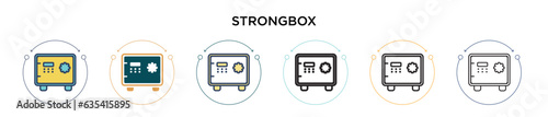 Strongbox icon in filled, thin line, outline and stroke style. Vector illustration of two colored and black strongbox vector icons designs can be used for mobile, ui, web