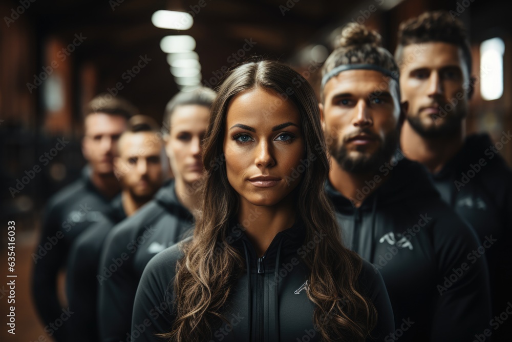 Fototapeta premium Teamwork Power Team lifting weights together in a gym - stock photo concepts
