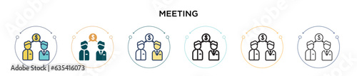 Meeting icon in filled, thin line, outline and stroke style. Vector illustration of two colored and black meeting vector icons designs can be used for mobile, ui, web