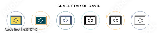 Israel star of david icon in filled, thin line, outline and stroke style. Vector illustration of two colored and black israel star of david vector icons designs can be used for mobile, ui, web photo