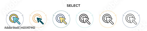 Select icon in filled, thin line, outline and stroke style. Vector illustration of two colored and black select vector icons designs can be used for mobile, ui, web