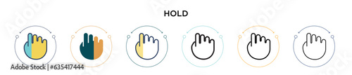 Hold icon in filled, thin line, outline and stroke style. Vector illustration of two colored and black hold vector icons designs can be used for mobile, ui, web