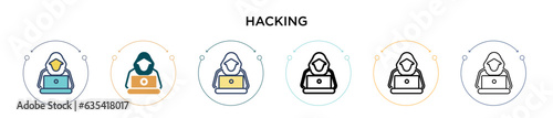 Hacking icon in filled, thin line, outline and stroke style. Vector illustration of two colored and black hacking vector icons designs can be used for mobile, ui, web