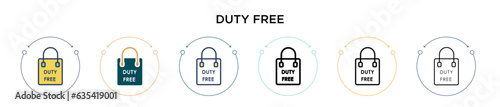 Duty free icon in filled, thin line, outline and stroke style. Vector illustration of two colored and black duty free vector icons designs can be used for mobile, ui, web