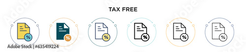 Tax free icon in filled, thin line, outline and stroke style. Vector illustration of two colored and black tax free vector icons designs can be used for mobile, ui, web