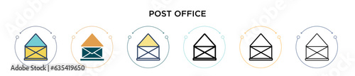 Post office icon in filled, thin line, outline and stroke style. Vector illustration of two colored and black post office vector icons designs can be used for mobile, ui, web