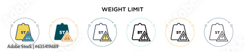 Weight limit icon in filled, thin line, outline and stroke style. Vector illustration of two colored and black weight limit vector icons designs can be used for mobile, ui, web