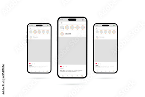 Vector Instagram mockup social media template design with three vertical smartphone banner or poster vector file