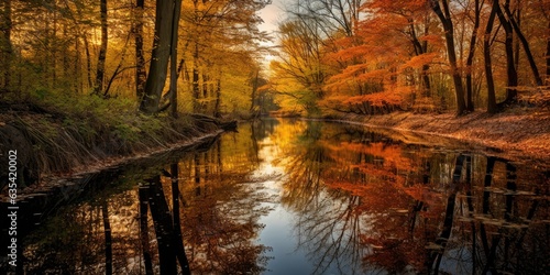 Autumnal Reflections - A calm river reflects the vivid colors of the surrounding trees in the crisp autumn air. 🍂🍁